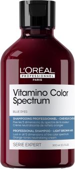 L'Oréal Professionnel Paris Vitamino Color Spectrum Blue Shampoo - Neutralizes Orange Tones, Enhances Shine & Vibrancy, Maintains Day 1 Color Vibrancy, Hydrates & Strengthens Light Brown Hair 300ml
