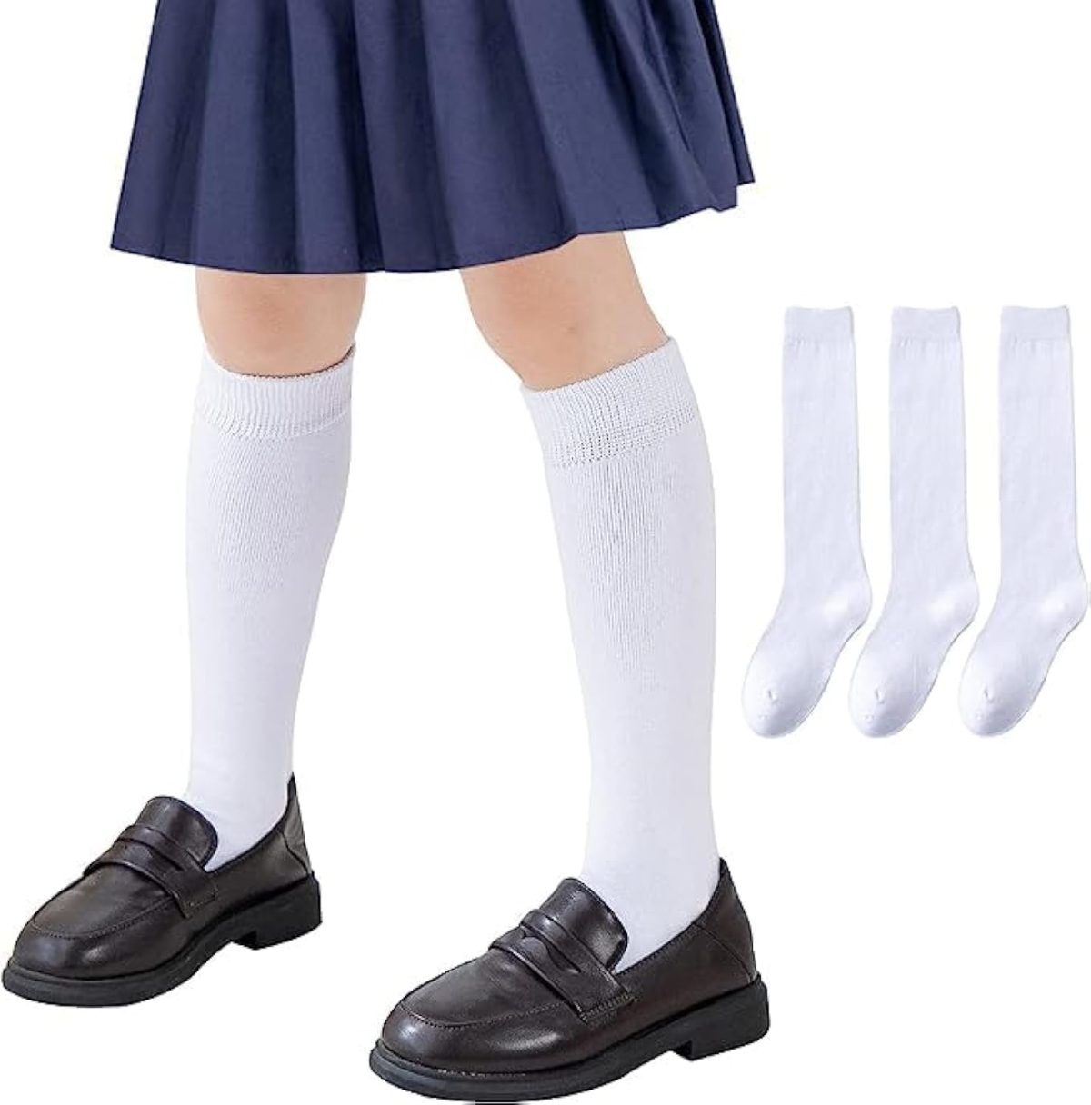 SZYYQ Girls Knee High Socks for Dress, Fashion Knit Socks, Ribbed School Uniform Socks 3 Pairs Seamless Tube Socks Unisex Kids Socks 8-10 Years Old
