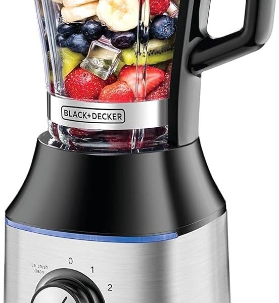 خلاط بلاك+ديكر 700 واط ذو سرعة عالية، مع وعاء زجاجي، بلون اسود/ فضي - BX650G-B5، ضمان لمدة عامين