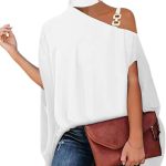 بلوزة نسائية أنيقة للحفلات باكمام جناح الخفاش تي شيرت كاجوال فضفاض بكتف واحد بلوزات صيفية تونيك