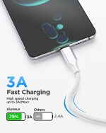 ⁦اييونوس كيبل USB نوع C، كيبل USB A الى USB C بطول 2 متر، كيبل شحن سريع مغطى بالنايلون متوافق مع ايفون 16 15 وسامسونج جالكسي اس 24 واس 23 واس 22 واس 21 وايه 12 وايه 54 ونوت 20 وسويتش وايباد وهواوي بي⁩ - الصورة ⁦5⁩