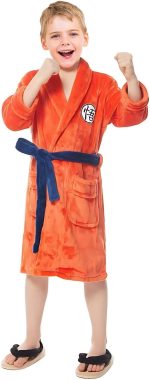⁦Fehodun Son Goku Costume Anime Cosplay Pyjamas Robes Soft Plush Long Bathrobes Orange Pyjamas Bathrobe for Children⁩ - الصورة ⁦6⁩
