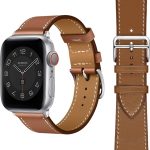 جولواسو سوار من الجلد الطبيعي متوافق مع ساعة ابل 38 ملم 40 ملم 41 ملم، سوار معصم بديل ناعم قابل للتعديل متوافق مع اي ووتش اس اي وسلسلة 9/8/7/6/5/4/3/2/1، للرجال والنساء (بني كراميل)