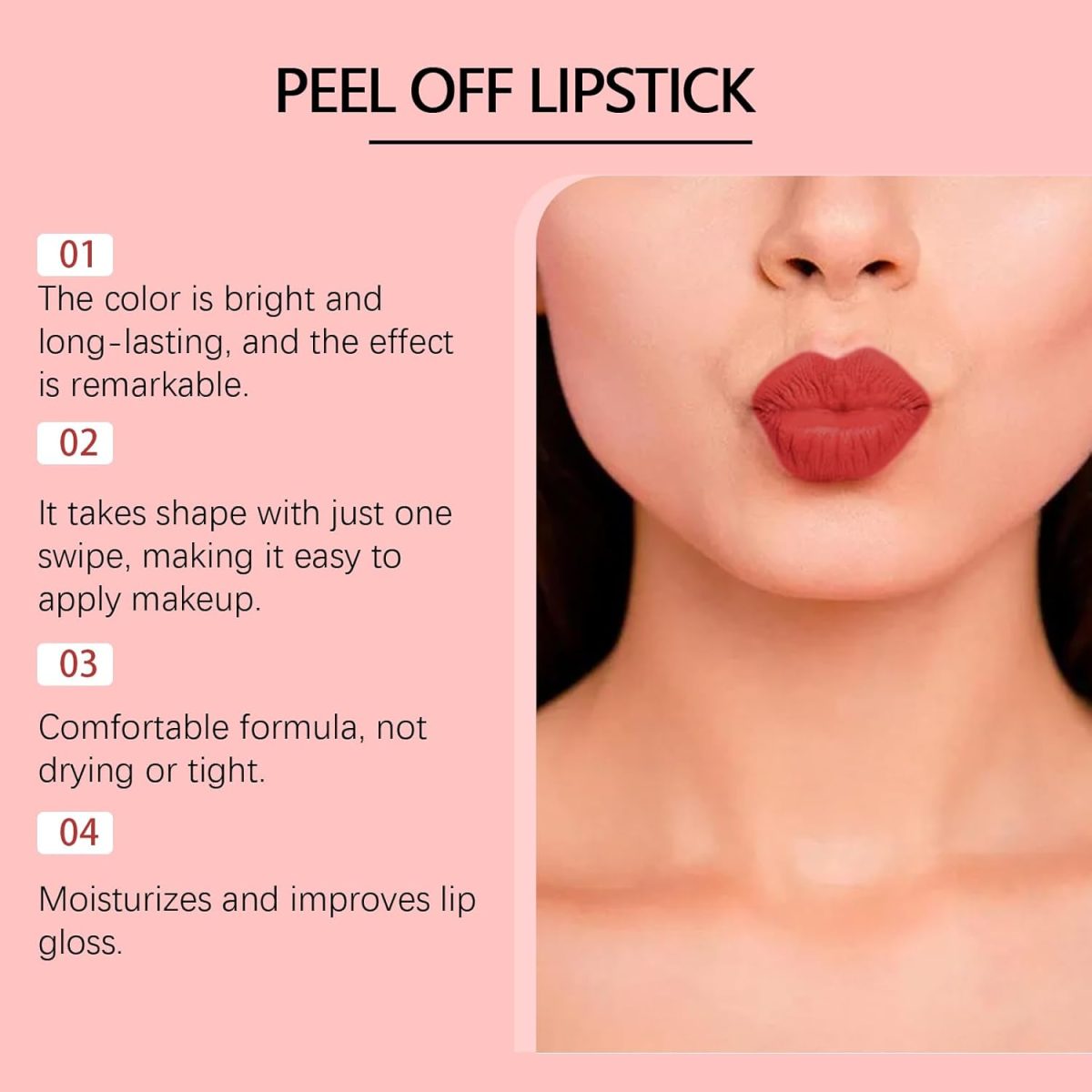⁦Peel Off Lip Liner, Matte Lip Stain, Natural Long Lasting, Transfer-Proof, Highly Pigmented,Red⁩ - الصورة ⁦3⁩