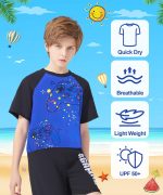⁦COYBTO Boys Swimsuits Set Kids 2Pcs Boys Swim Top Rash Guard Boys' Swimwear and Trunk Quick Dry Summer Swimming Costume UV Protection UPF 50+ Short Sleeve for Gamers 6-11 Years Boys⁩ - الصورة ⁦5⁩