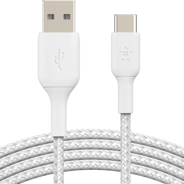كيبل شحن بوست تشارج مضفر USB نوع سي من بيلكن، كيبل USB-C الى USB-A لايفون 16، 15، سامسونج جالاكسي S24، S23، بيكسل، ايباد، ماك بوك، نينتندو سويتش والمزيد - 1 متر، ابيض