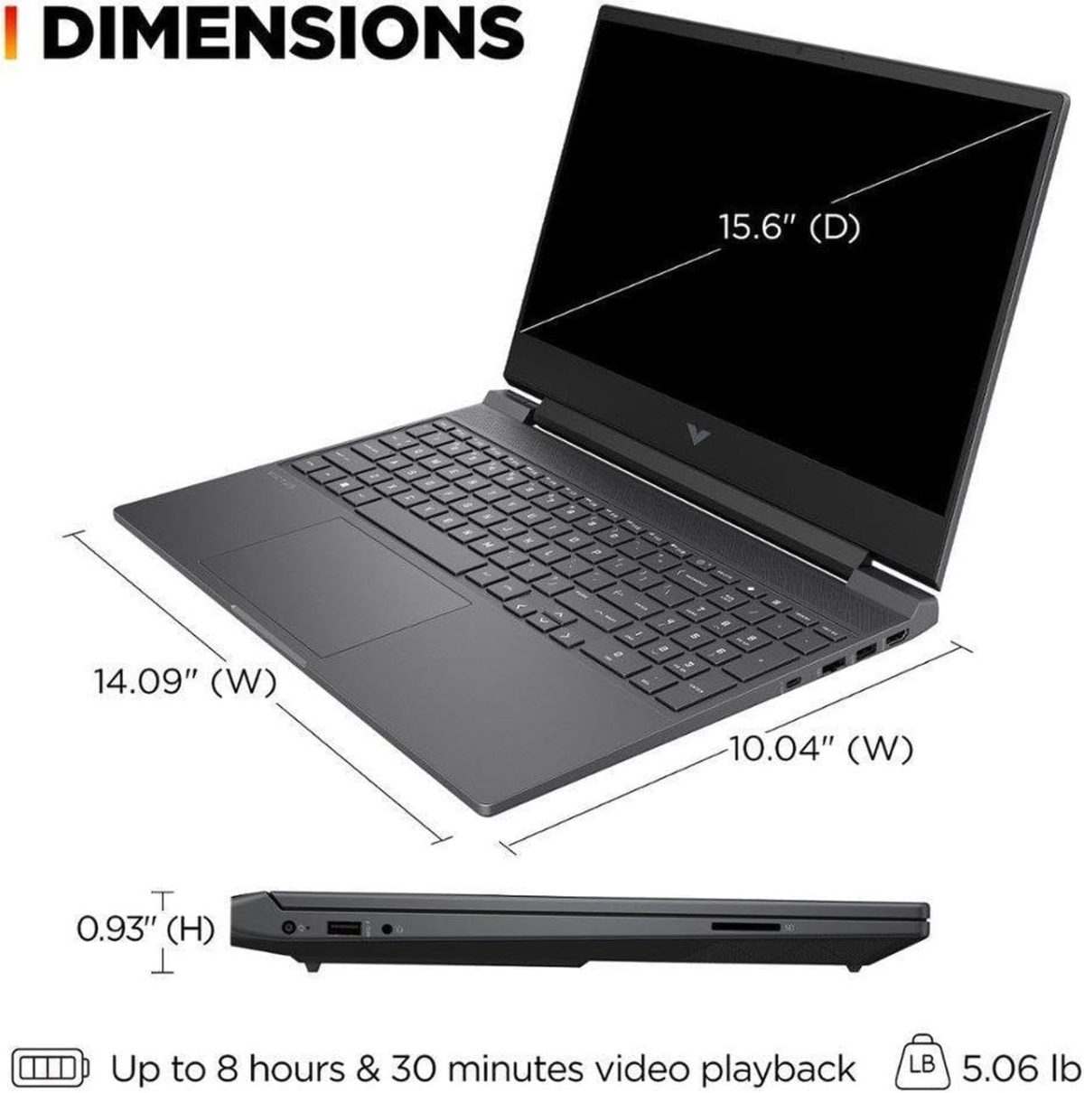 ⁦HP لابتوب العاب فيكتوس 15.6 انش FHD 144HZ | AMD رايزن 5-7535HS (افضل من i7-11800H) | AMD راديون RX 6550M | كيبورد باضاءة خلفية | 8GB RAM DDR5 | 512GB SSD | ويندوز 11 هوم | حزمة مع موزع USB 3.0⁩ - الصورة ⁦3⁩
