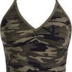 تي شيرت نسائي بدون أكمام بدون ظهر مكشكش مطبوع بالكامل من GORGLITTER