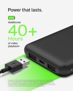 ⁦باور بانك محمول 10000 مللي امبير في الساعة من بيلكن، شاحن محمول USB-C 10K مع منفذ USB-C ومنفذي USB-A وبطارية شحن تصل الى 15 واط لاجهزة ايفون وسامسونج جالكسي وايربودز وايباد وغيرها - اسود⁩ - الصورة ⁦6⁩