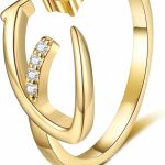 خاتم بتصميم الحروف الاولية للنساء والفتيات مطلي بالذهب وقابل للتكديس وقابل للتعديل ومفتوح من الزركونيا المكعب، خاتم اصبع ابهام مريح مناسب كهدية لوصيفة العروس للصديقة والام