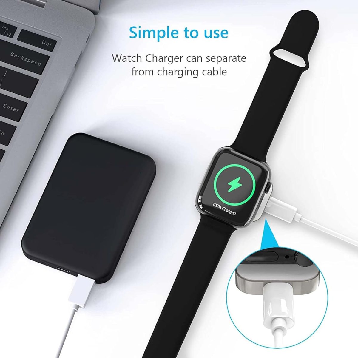 ⁦شاحن محمول متوافق مع ساعة ابل من ويسفنلي، شاحن لاسلكي اي ووتش مع USB C شاحن سفر مغناطيسي سريع الشحن متوافق مع ساعة ابل سلسلة 8 7 اس اي 6 5 4 3 2⁩ - الصورة ⁦4⁩