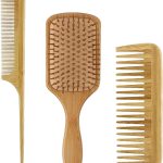 هوماركت مجموعة مشط من الخيزران الطبيعي، فرشاة خشبية لتدليك الشعر مع مشط واسع الاسنان، مشط حلاقة للنساء والرجال والاطفال - مشط تدليك لفروة الرأس (3 قطع-1)