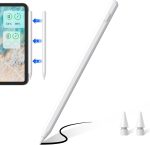 قلم ايباد الجيل الثاني مع شحن مغناطيسي ومنفذ USB، قلم ستايلس لجهاز ايباد مع خاصية رفض راحة اليد، متوافق مع ايباد 10/9/8/7/6، ايباد ميني 6/5، ايباد اير 5/4/3، ايباد برو 11 انش، ايباد برو 12.9 انش
