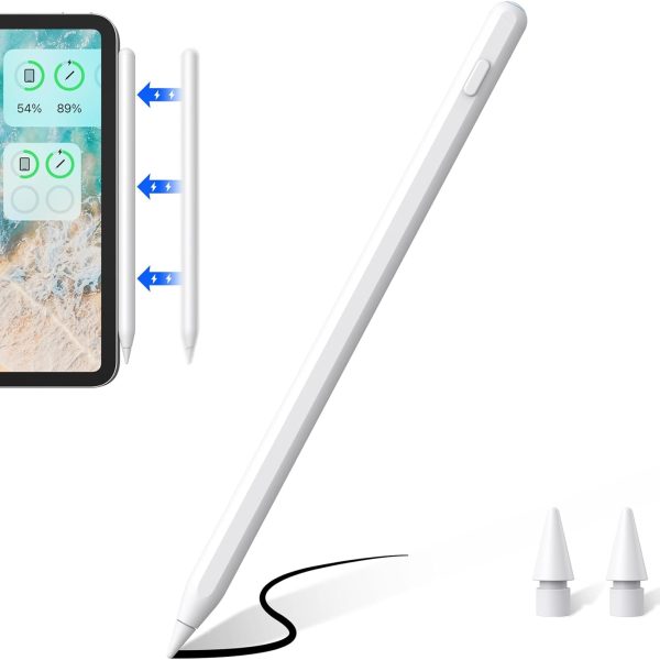 قلم ايباد الجيل الثاني مع شحن مغناطيسي ومنفذ USB، قلم ستايلس لجهاز ايباد مع خاصية رفض راحة اليد، متوافق مع ايباد 10/9/8/7/6، ايباد ميني 6/5، ايباد اير 5/4/3، ايباد برو 11 انش، ايباد برو 12.9 انش