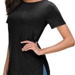 هيرو تي شيرت صيفي كاجوال باكمام قصيرة للنساء مع فتحة جانبية