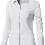 بلوزة عصرية ورسمية للعمل مع رقبة مطاطية مع ازرار باكمام طويلة سليم-فيت للنساء من ايزين