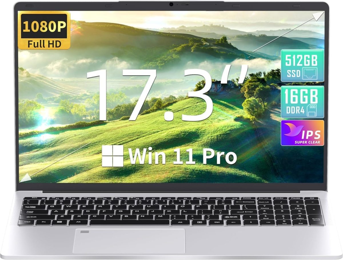 لابتوب اف اس جون ويندوز 11 برو/اوفيس 2019 بشاشة FHD 17.3 انش ومعالج سيليرون N5095 (حتى 2.9GHz) وDDR4 16GB RAM و512GB SSD وشاشة IPS FHD 1080P وقارئ بصمات وكيبورد باضاءة خلفية ومنفذ HDMI صغير و3 منافذ