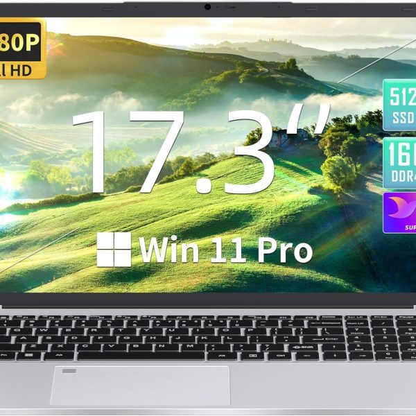 لابتوب اف اس جون ويندوز 11 برو/اوفيس 2019 بشاشة FHD 17.3 انش ومعالج سيليرون N5095 (حتى 2.9GHz) وDDR4 16GB RAM و512GB SSD وشاشة IPS FHD 1080P وقارئ بصمات وكيبورد باضاءة خلفية ومنفذ HDMI صغير و3 منافذ