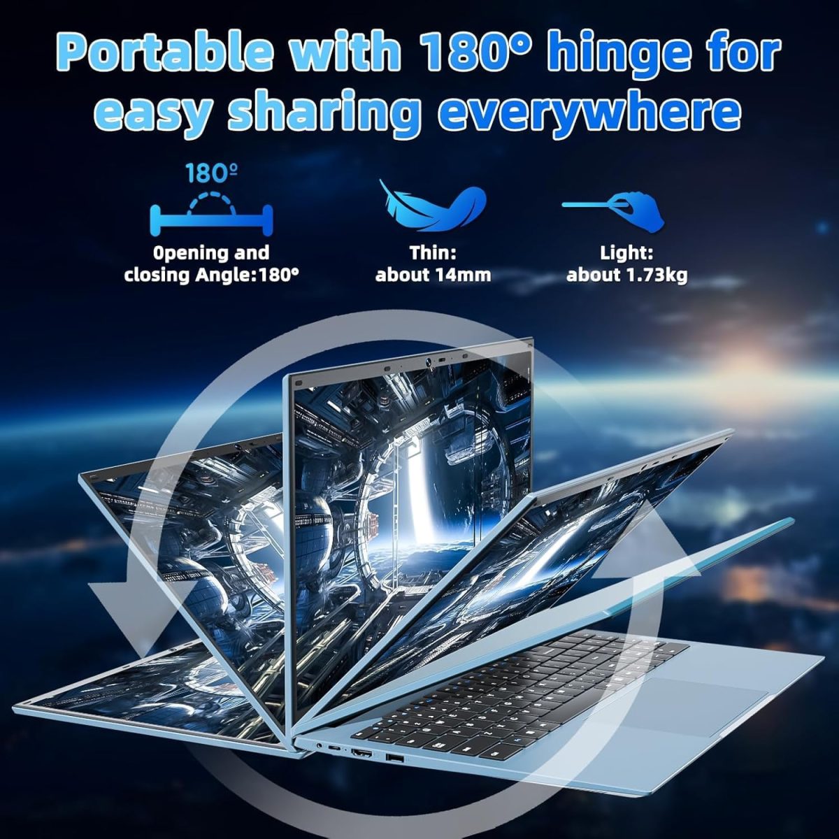⁦لابتوب ناكلود بذاكرة RAM 20GB و128GB EMMC+1024GB SSD قابل للتوسيع 4TB، 15.6 انش، واي فاي 6، سيليرون N5095 رباعي النواة، زاوية مفتوحة 180 درجة، 11 هوم، USB 3.2، HDMI، نوع C، 7000mAh (رمادي)⁩ - الصورة ⁦6⁩