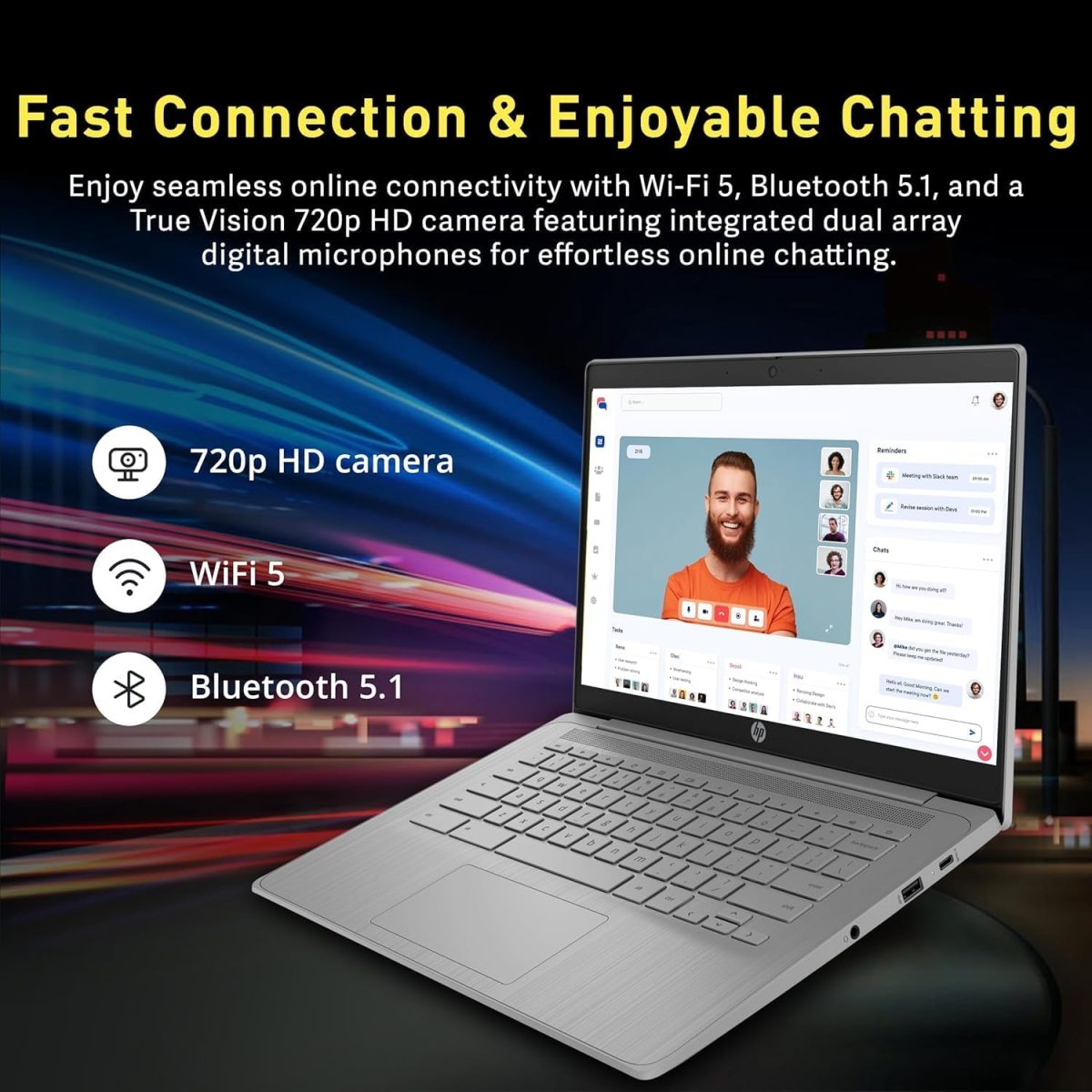 ⁦HP لابتوب كروم بوك 14 انش HD فلاجشيب للطلاب والاعمال، معالج سيليرون رباعي النواة N4120، ذاكرة RAM 4GB، تخزين 192GB (64GB eMMC + بطاقة 128GB)، كاميرا ويب، واي فاي، بطارية طويلة، كروم OS+ ملحق هابكسيل⁩ - الصورة ⁦5⁩