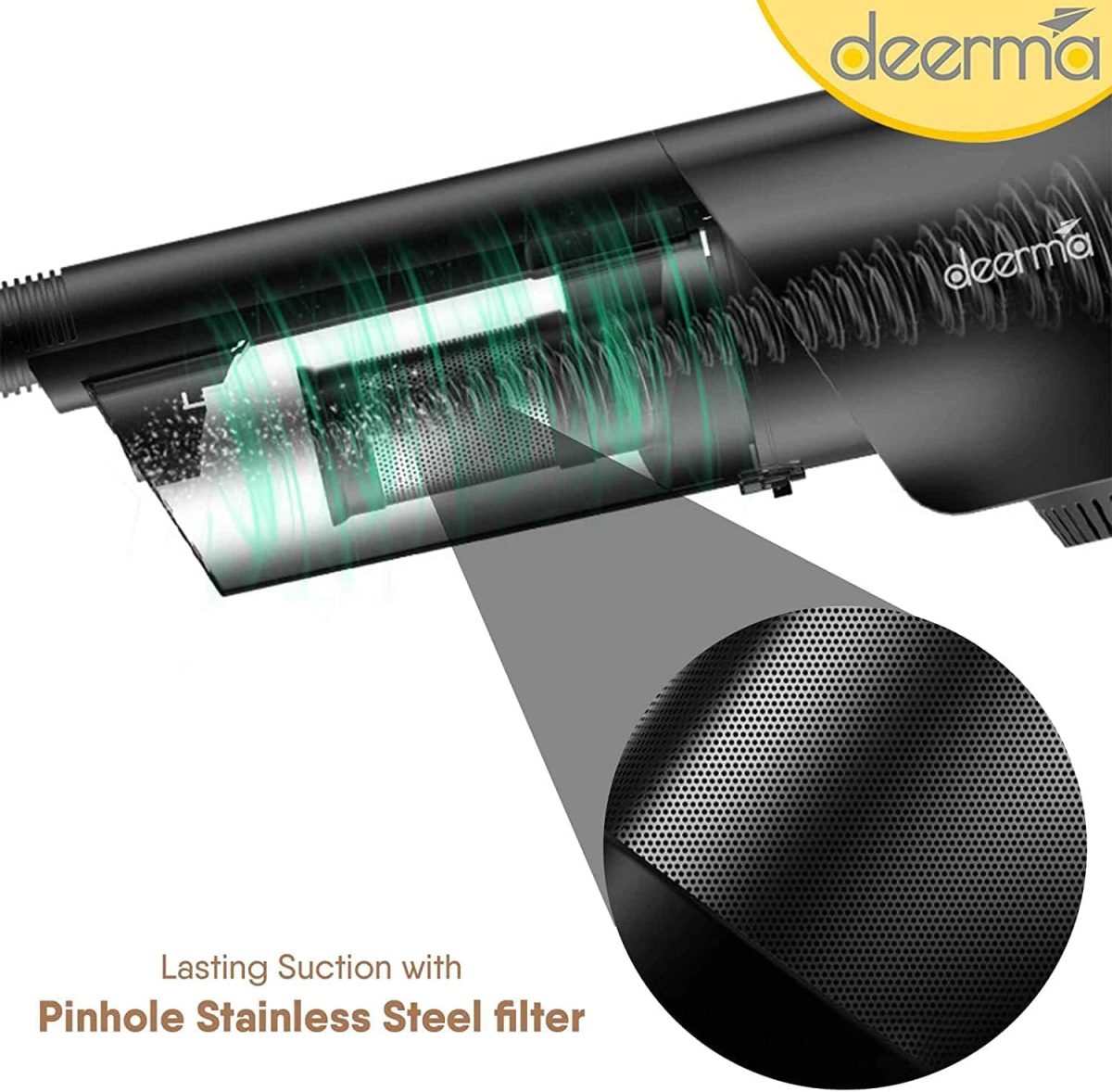 ⁦ديرما مكنسة كهربائية محمولة باليد DX600 2 في 1 بسعة كبيرة 800 مل وسلة غبار 15 كيلو باسكال وقوة شفط 15 كيلو باسكال وفلتر من الستانلس ستيل و4 طبقات فلتر هيبا متعددة الوظائف 600 واط - اسود⁩ - الصورة ⁦3⁩