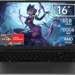 لابتوب اعمال 16 انش، معالج AMD رايزن 3 3250U، 8GB RAM 512GB SSD، فتح بصمة الاصبع، كيبورد باضاءة خلفية، شاشة FHD، لابتوب تقليدي للعمل والمكتب والطلاب والالعاب (8GB | 512GB)