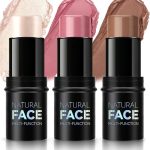 مجموعة احمر خدود كريمي ثلاثي من 3 قطع - بلشر مقاوم للماء ويدوم طويلا للخدود والعينين والشفاه، لمسة نهائية ندية خفيفة الوزن، مجموعة مكياج كونتور وهايلايتر للنساء