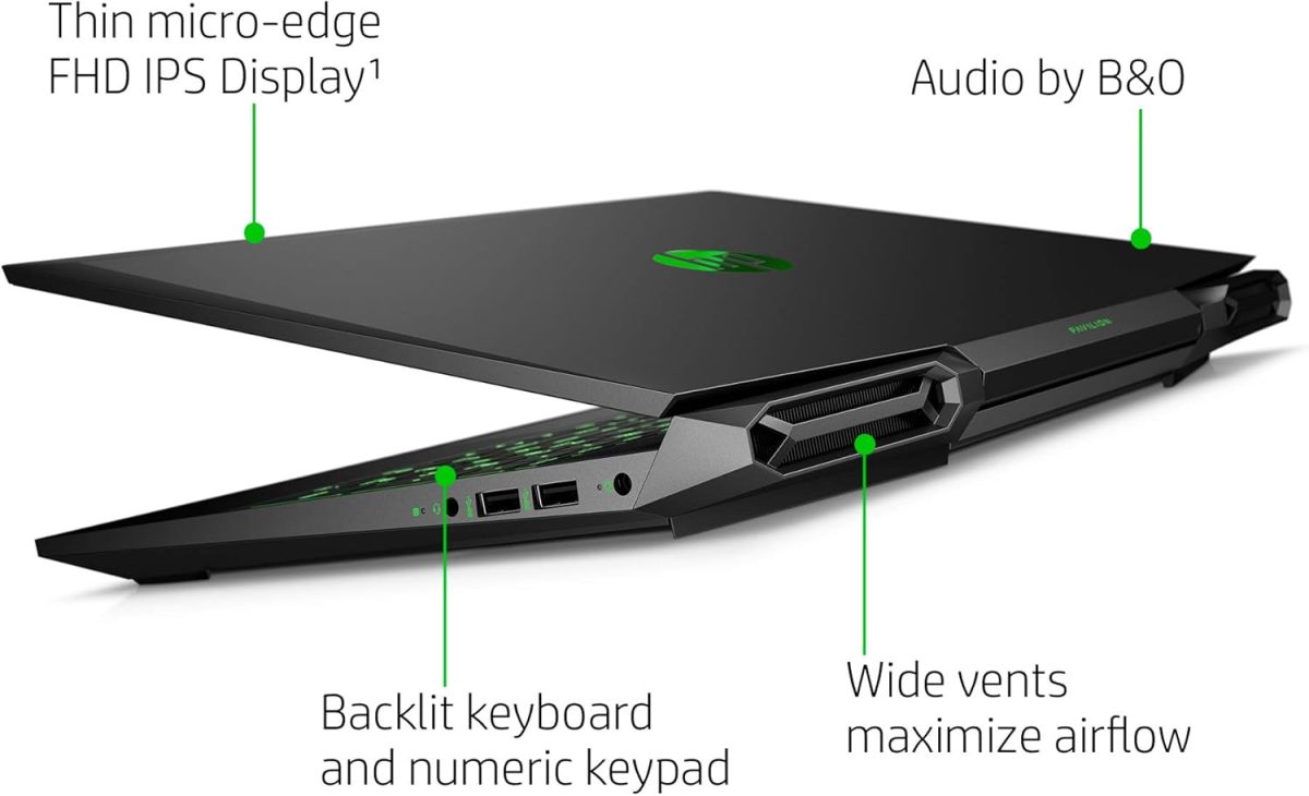 ⁦HP لابتوب العاب بافليون 15-DK0056WM / 15-DK0096WM - شاشة 15.6 انش FHD IPS، انتل كور i5-9300H، 8 جيجا، 256 جيجا اس اس دي، انفيديا جي تي اكس 1650 4 جيجا، ويندوز 10، كيبورد انجليزي، اسود (ضمان لمدة عام)⁩ - الصورة ⁦8⁩