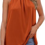 بي تي اف بي ام بلايز صيفية للنساء بدون اكمام ورقبة مرتفعة وتصميم فضفاض ناعم بنمط جلد الفهد كاجوال سادة بفيونكة جانبية ورقبة على الرقبة