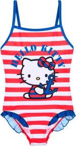 Sanrio Hello Kitty Girls' Nautical Design One Piece Swimsuit, Children's Swimming, Sizes 3 to 8 Years