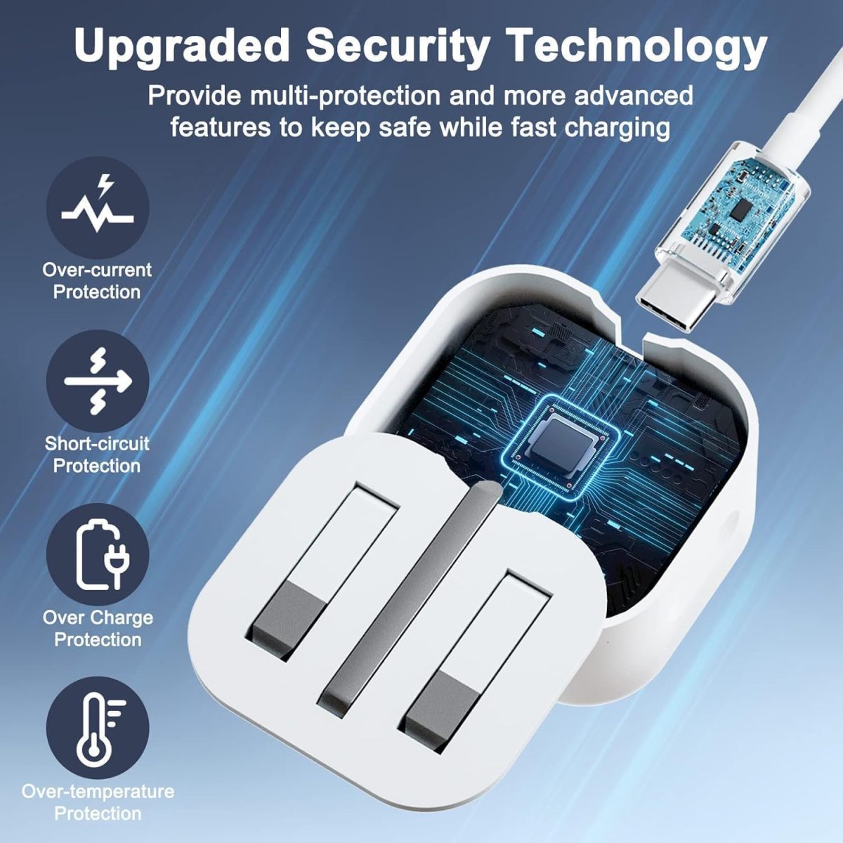 ⁦شاحن سريع من النوع C وUSB-C بقدرة 35 واط مع كيبل USB-C مضفر بطول 1 متر، محول طاقة PD 3.0، شحن عالمي لايفون 15/16 برو ماكس وبلس، ايباد، سامسونج S25/S24 الترا - شحن عالي السرعة وآمن⁩ - الصورة ⁦7⁩