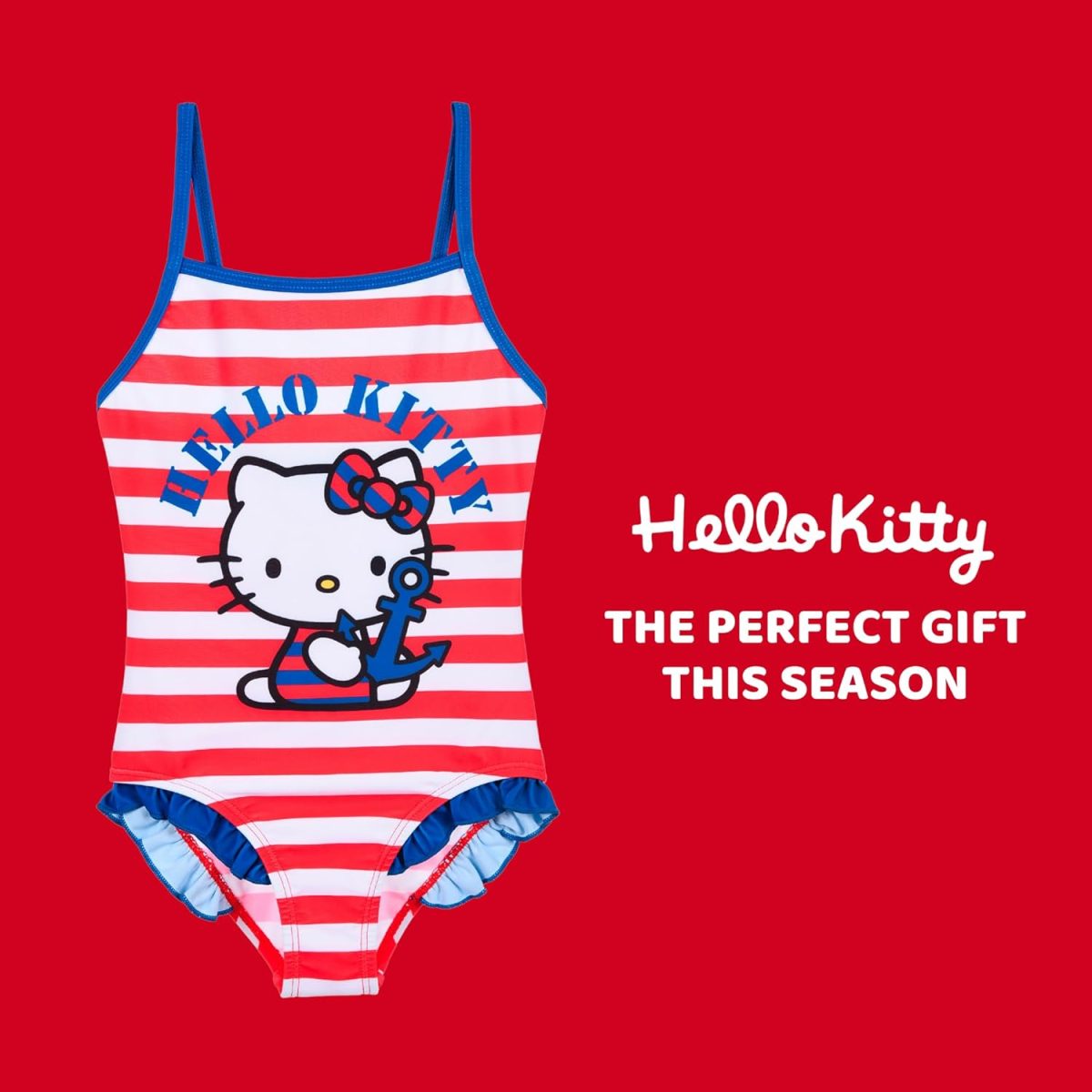⁦Sanrio Hello Kitty Girls' Nautical Design One Piece Swimsuit, Children's Swimming, Sizes 3 to 8 Years⁩ - الصورة ⁦7⁩