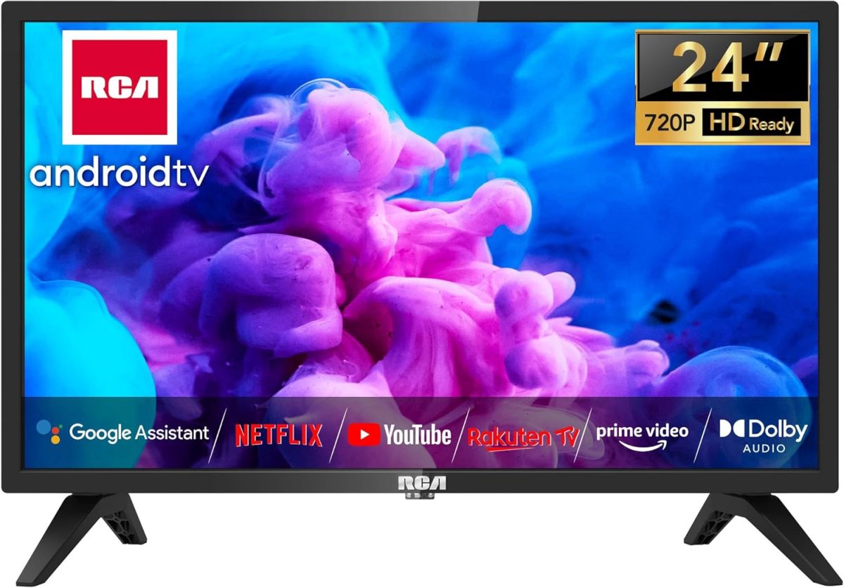 RCA تلفزيون ذكي 24 بوصة (60 سم) HD بنظام اندرويد وموالف ثلاثي وصوت دولبي وجوجل بلاي ستور ويوتيوب ونتفليكس ودازن وديزني ومساعد جوجل وواي فاي وبلوتوث (2023)