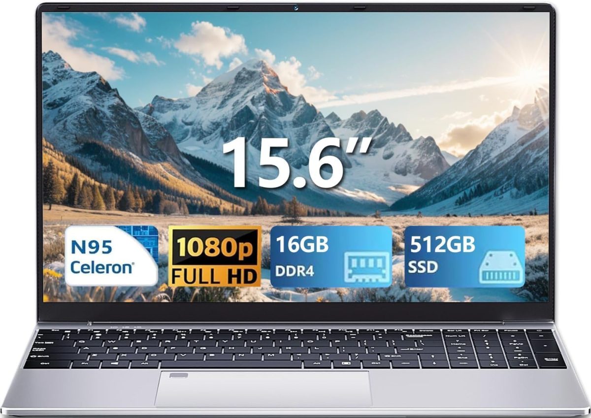 لابتوب العاب 15.6 انش، معالج N95 (حتى 3.4GHz) شاشة 1920×1080 FHD IPS، لابتوب 16GB DDR4 512GB SSD، زاوية مفتوحة 180 درجة، بصمة الاصبع، كيبورد باضاءة خلفية، واي فاي لطلاب الاعمال