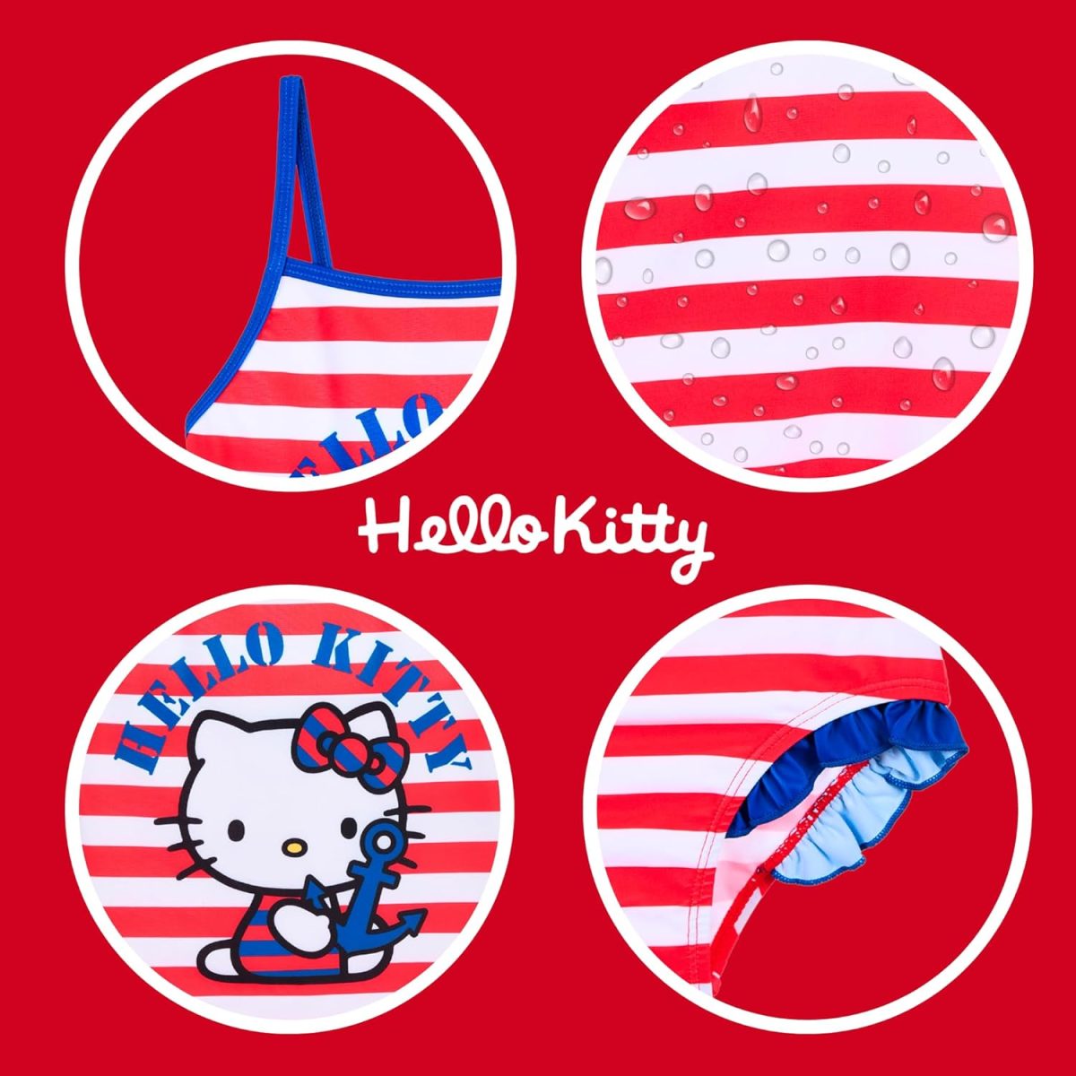 ⁦Sanrio Hello Kitty Girls' Nautical Design One Piece Swimsuit, Children's Swimming, Sizes 3 to 8 Years⁩ - الصورة ⁦6⁩
