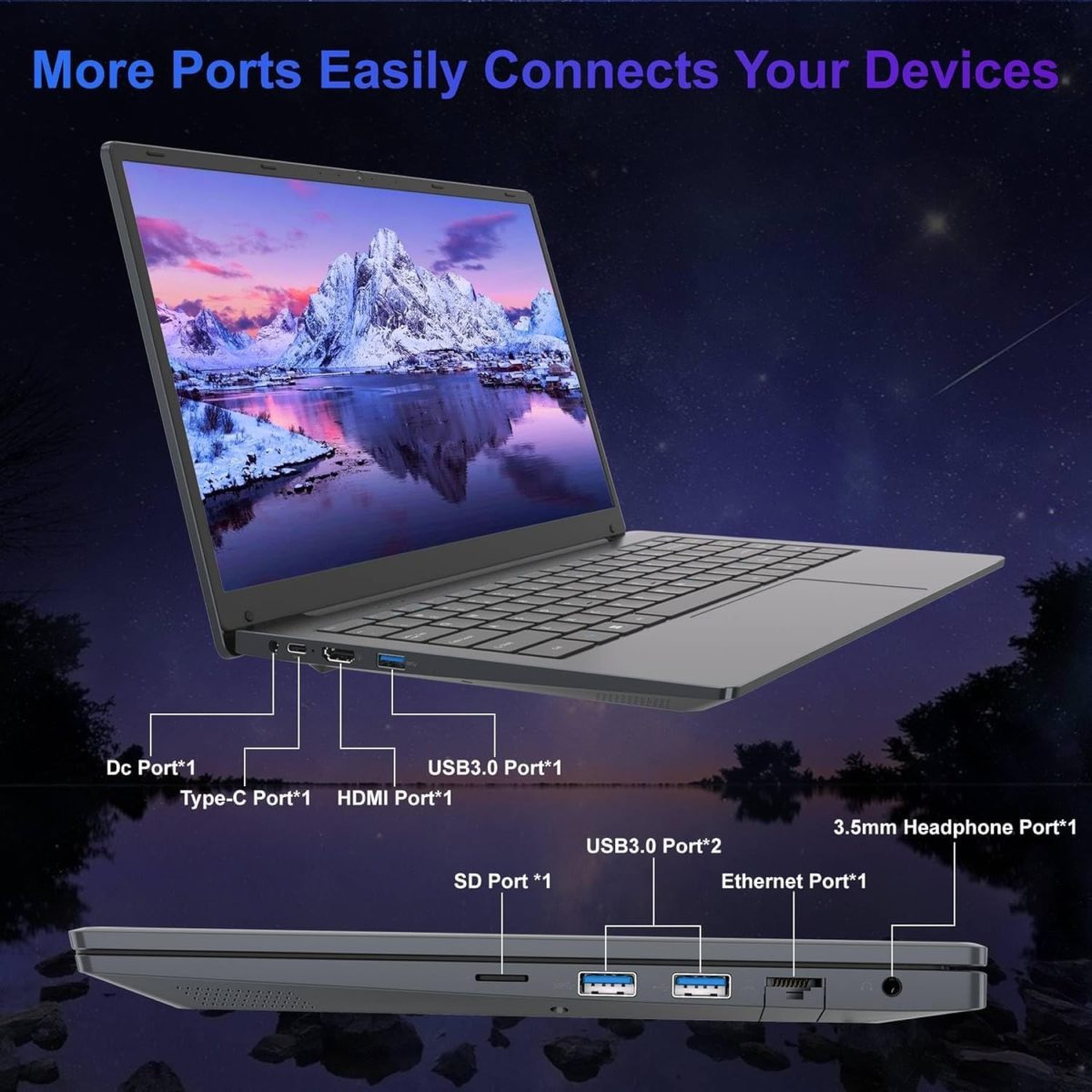 ⁦لابتوب 14.1 انش، معالج كور i7 (حتى 2.7GHz)، لاب توب للطلاب 8GB DDR3 256GB SSD، لابتوب FHD IPS واي فاي 5 بلوتوث 4.2 USB 3.0 × 3 منافذ ايثرنت ×1 منفذ HDMI ×1 فتحة SD ×1 مقبس صوت⁩ - الصورة ⁦6⁩