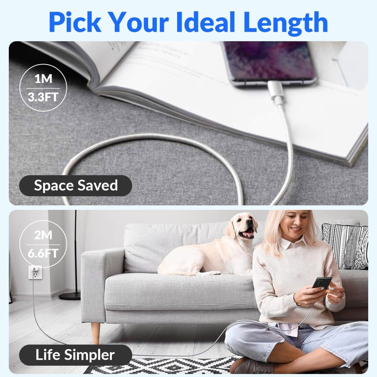⁦ون تو فور كيبل USB C الى USB C مضفر 60 واط، سلك شحن اسرع لتوصيل الطاقة، متوافق مع ايفون 15/15 برو/15 بلس/15 برو ماكس، ايباد ميني/برو، ماك بوك برو/اير، ابيض⁩ - الصورة ⁦6⁩