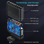 ⁦تايمريال محطة شحن سريع للسفر 140 واط جان 3 نوع C و3 USB، قابس قابل للفصل للسفر الدولي الولايات المتحدة/المملكة المتحدة/الاتحاد الأوروبي، شحن للابتوب والتابلت والهاتف الذكي، شاشة LED، كابل تمديد 1.5⁩ - الصورة ⁦3⁩