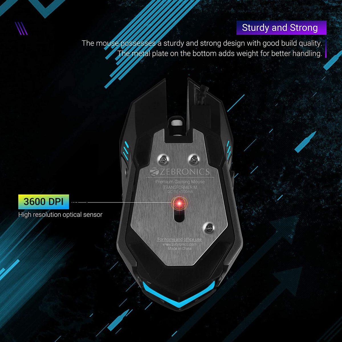 ⁦زيبرونيكس ماوس العاب ضوئي USB مع تاثير LED من زيب-ترانسفورمر-ام (اسود)⁩ - الصورة ⁦7⁩
