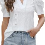 قمصان عمل نسائية صيفية مكشكشة باكمام قصيرة وفتحة رقبة على شكل حرف V، بلايز كاجوال أنيقة