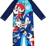 سونيك القنفذ بدلة سباحة للاولاد الكل في واحد بعامل حماية من اشعة الشمس 40