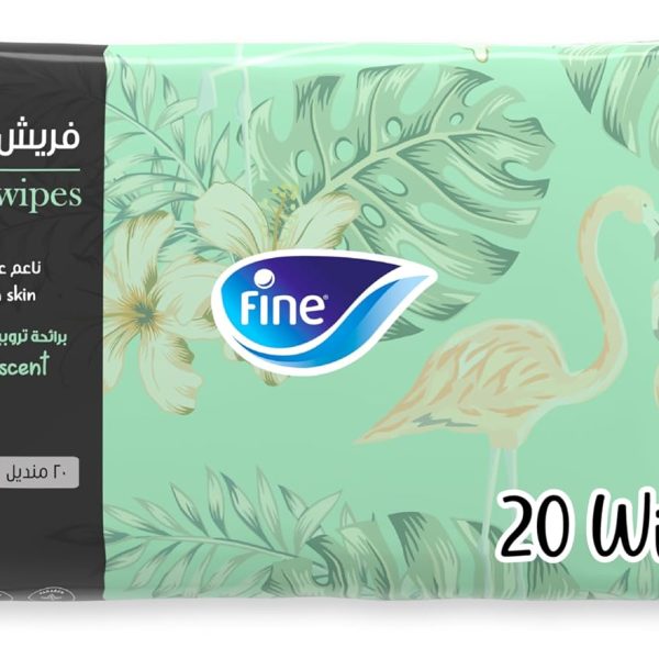 فاين, مناديل منعشة برائحة استوائية، 20 منديل مبلل، خالية من الكحول، لطيفة على الوجه والبشرة
