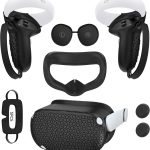 AMZDM Quest 2 Accessories - Face Cushion, Controller Grips, Lens Cover, Silicone Covers, Thumbstick Covers, Disposable Eye Cover (5pcs, Black)