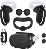 AMZDM Quest 2 Accessories - Face Cushion, Controller Grips, Lens Cover, Silicone Covers, Thumbstick Covers, Disposable Eye Cover (5pcs, Black)