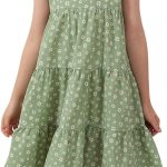 جورليا فستان متوسط الطول للبنات من الدانتيل مزين بكشكشة على شكل حرف A انيق مزين بالزهور مقاس 4-14T