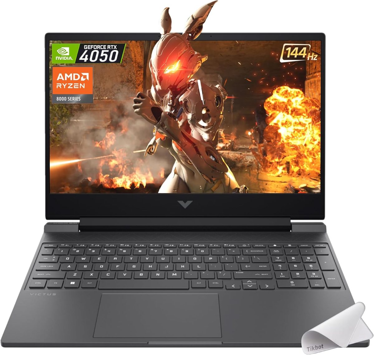 HP لابتوب العاب فيكتوس 15.6 انش FHD IPS 144Hz، AMD رايزن 5-8645HS، انفيديا جيفورس RTX 4050، واي فاي 6، كيبورد باضاءة خلفية، ويندوز 11 هوم، مع قاعدة ماوس (16GB RAM و1TB PCIe SSD)