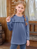 ⁦Girls' T-shirts, tunic, ruffles, long-sleeved shirts, leisure, loose tops, cute children's soft blouse⁩ - الصورة ⁦2⁩