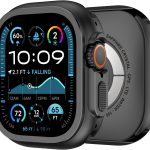 جراب معدني متين 2 في 1 متوافق مع ساعة ابل الترا 2/الترا 49 ملم مضاد للصدمات مع غطاء خلفي حماية كاملة (اسود، 49 ملم)