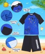 ⁦COYBTO Boys Swimsuits Set Kids 2Pcs Boys Swim Top Rash Guard Boys' Swimwear and Trunk Quick Dry Summer Swimming Costume UV Protection UPF 50+ Short Sleeve for Gamers 6-11 Years Boys⁩ - الصورة ⁦2⁩