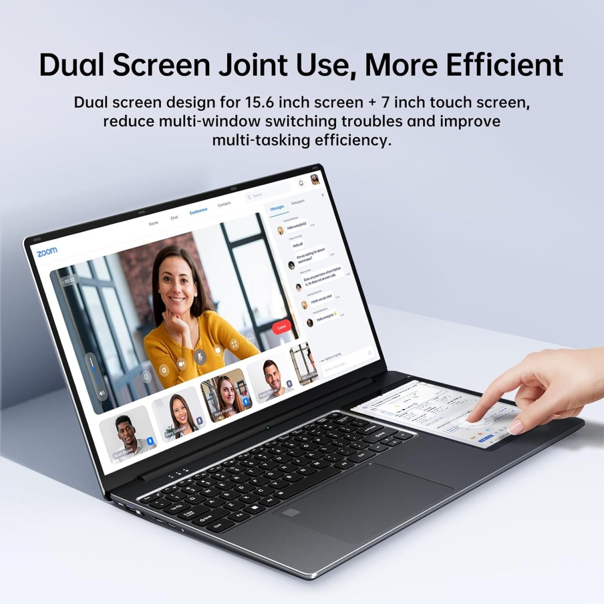 ⁦ايركسوان لابتوب بشاشة مزدوجة 15.6 انش + شاشة لمس 7 انش وذاكرة RAM 16GB وSSD 512GB ومعالج انتل N100 الجيل 12 (حتى 3.4GHz) وويندوز 11 وكيبورد باضاءة خلفية وبصمة اصبع⁩ - الصورة ⁦2⁩